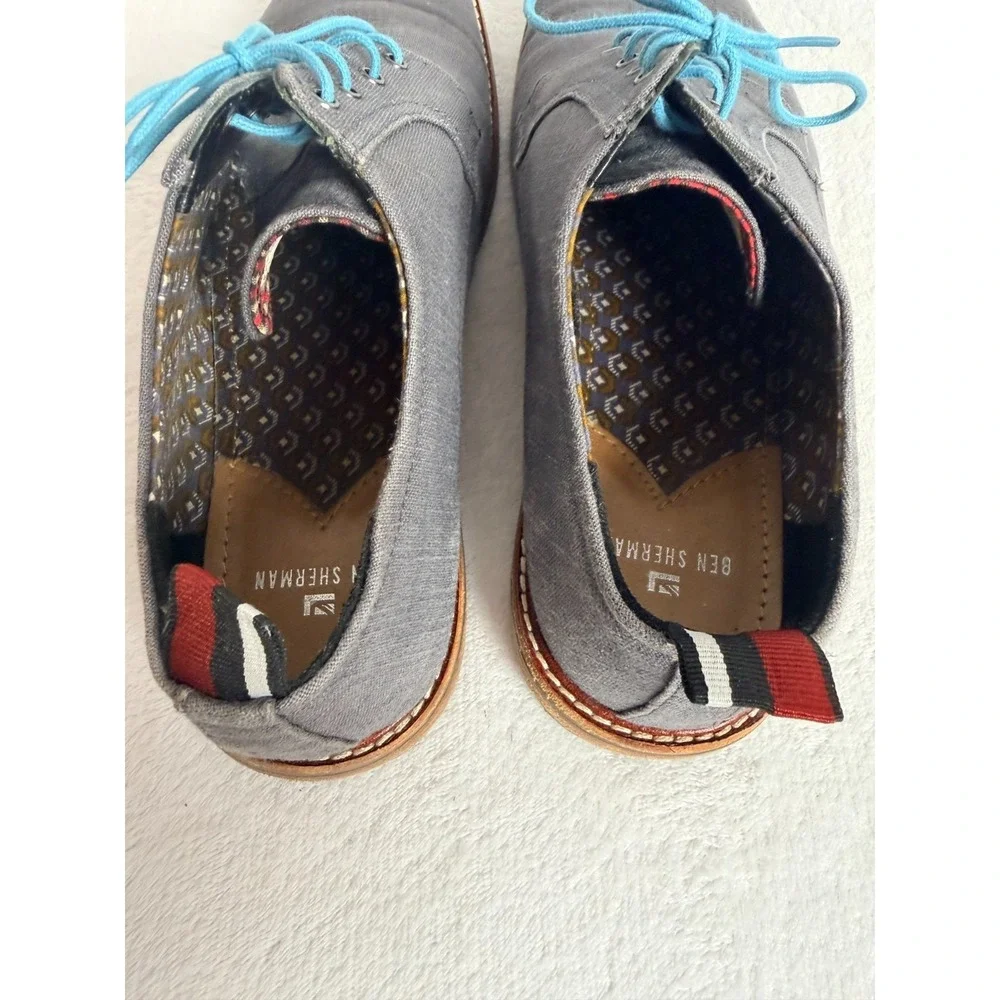 Ben Sherman Men's Gray Canvas Derby Oxford Shoes Blue Laces Size 12